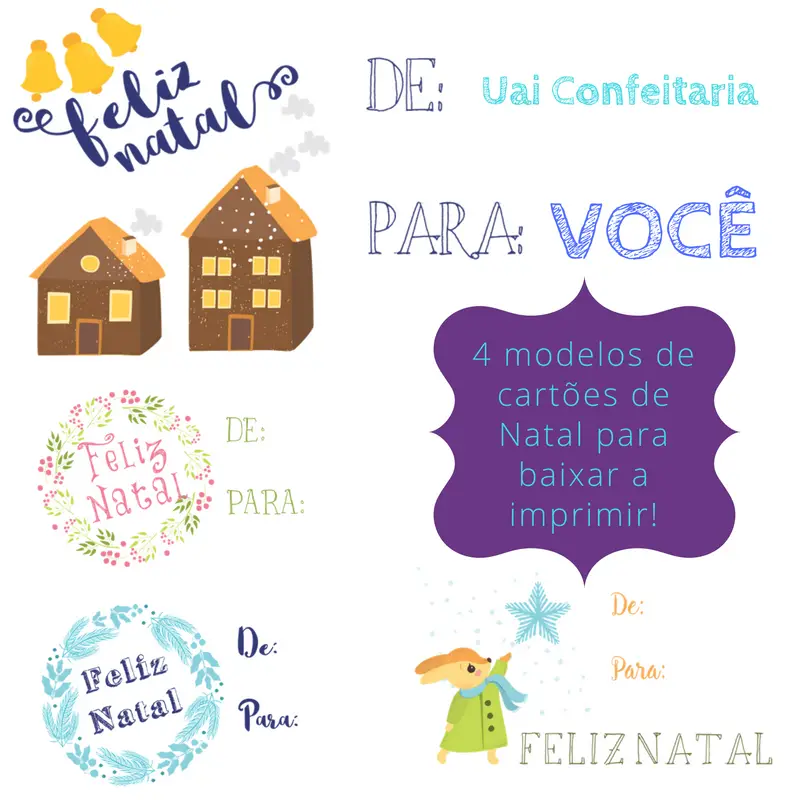 Cartões de Natal com motivos em tons pasteis para fazer o download, imprimir e personalizar seus presentes nesse Natal!